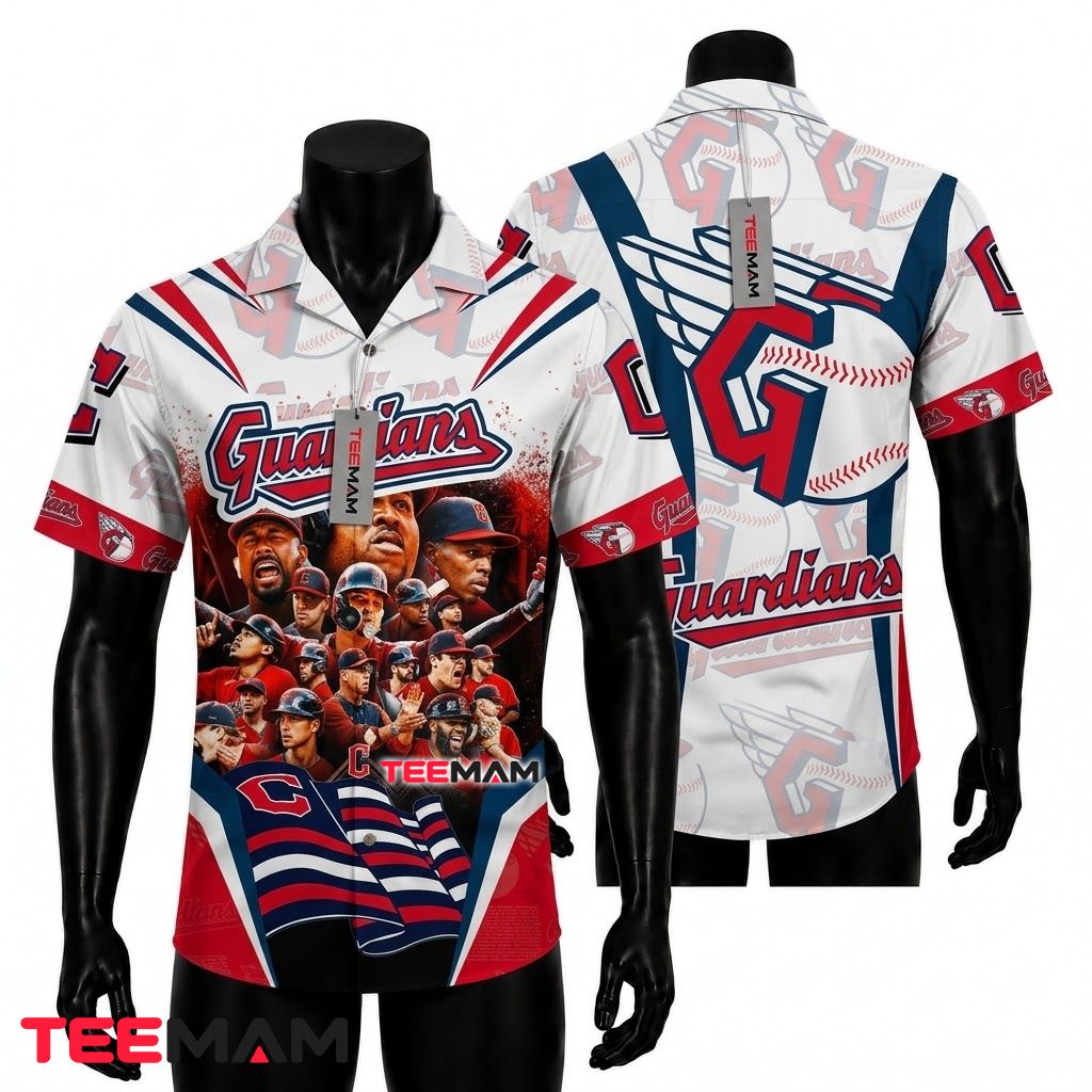 Cleveland Guardians Button Up Shirt Team Roster Flag Front