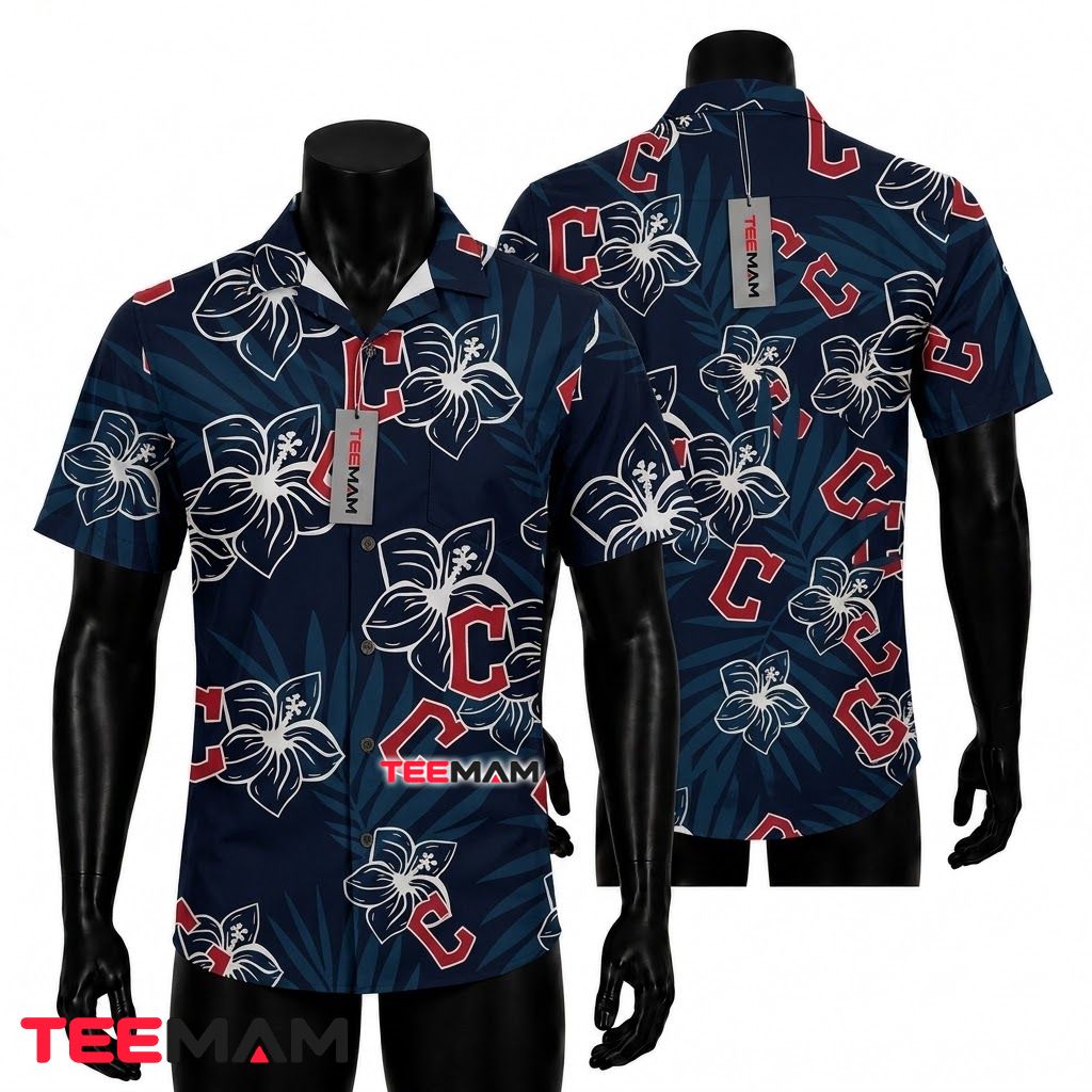 Cleveland Guardians Hawaiian Shirt Hibiscus Navy Front