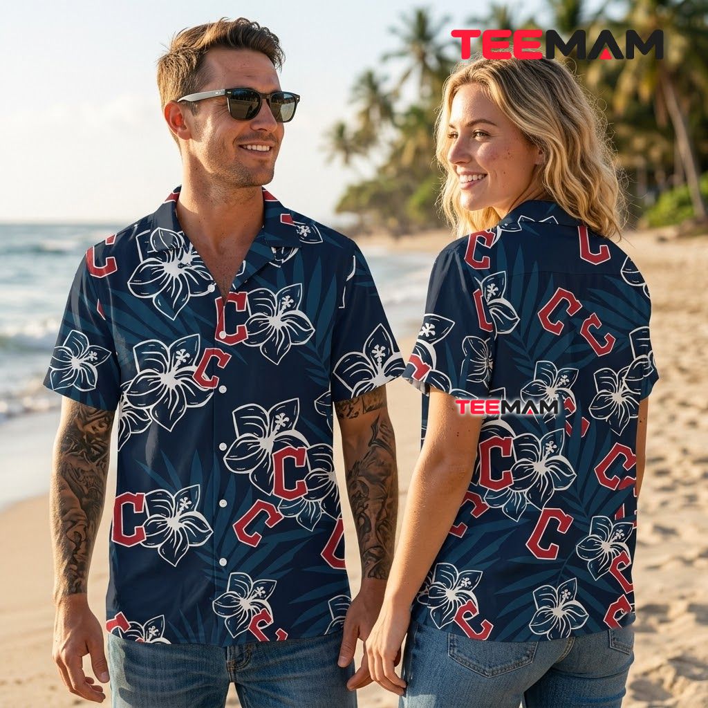 Cleveland Guardians Hawaiian Shirt Hibiscus Navy Back Cleveland Guardians Hawaiian Shirt Hibiscus Navy Back