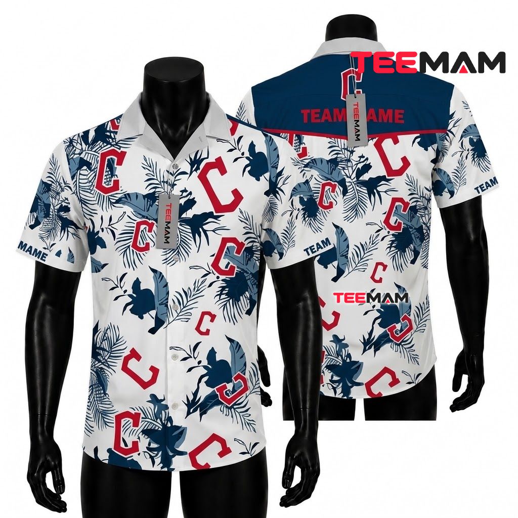 Cleveland Guardians Hawaiian Shirt White Tropical Floral Front