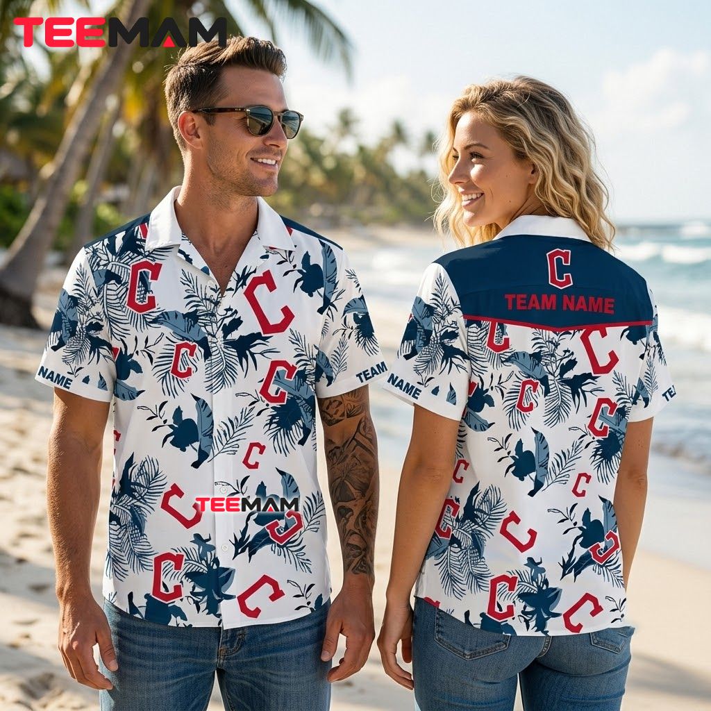 Cleveland Guardians Hawaiian Shirt White Tropical Floral Back Cleveland Guardians Hawaiian Shirt White Tropical Floral Back