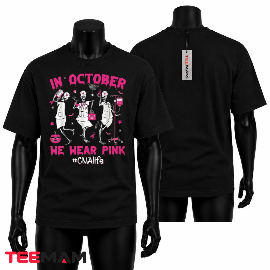CNA Breast Cancer Awareness T-Shirt Skeleton Nurse Halloween