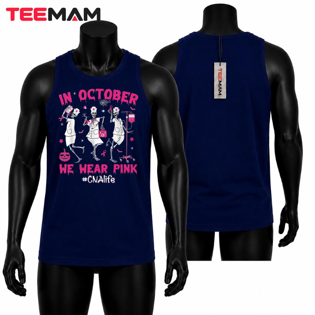 CNA Breast Cancer Awareness Tank Top Skeleton Nurse Halloween CNA Breast Cancer Awareness Tank Top Skeleton Nurse Halloween