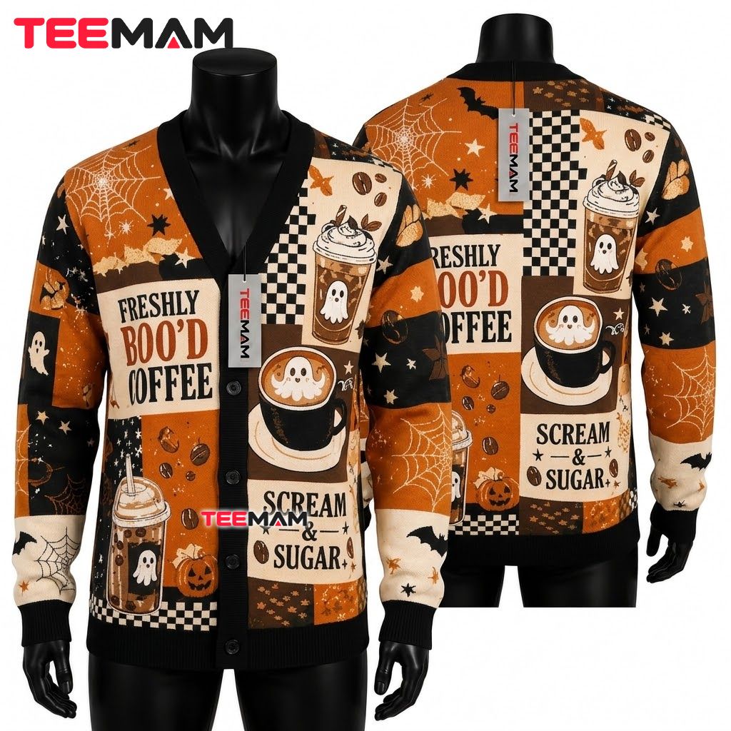 Coffee Halloween Cardigan Boo Ghost Latte 1