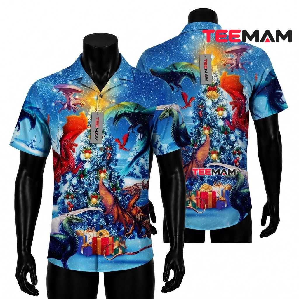 Cool Christmas Hawaiian Shirt Motorcycle Biker Santa Beach Beige