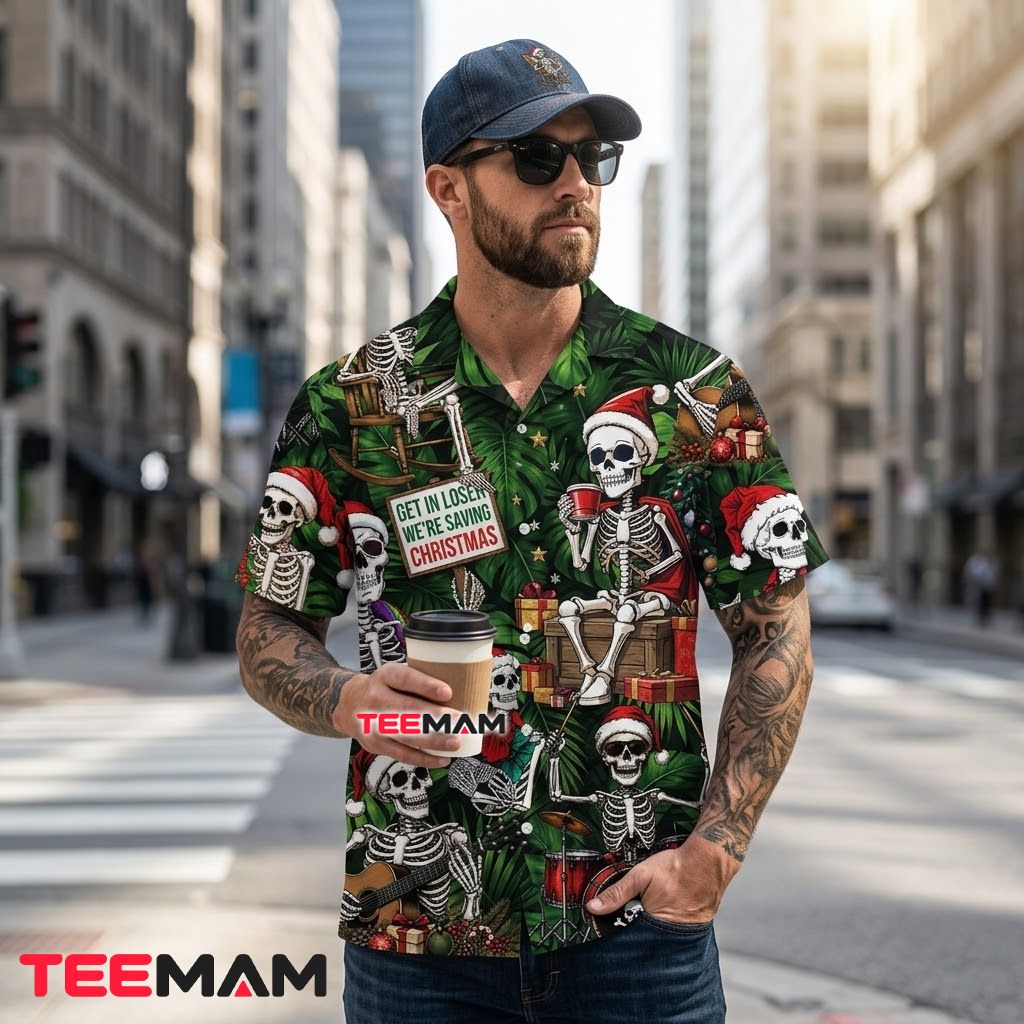 Cool Christmas Hawaiian Shirt Skeleton Saving Christmas Tropical Green Back Cool Christmas Hawaiian Shirt Skeleton Saving Christmas Tropical Green Back