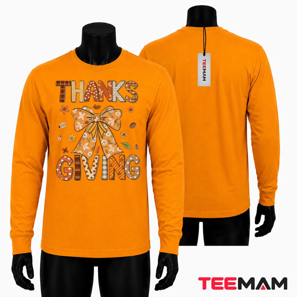 Coquette Bow Thanksgiving Long Sleeve Plaid Autumn Floral Coquette Bow Thanksgiving Long Sleeve Plaid Autumn Floral