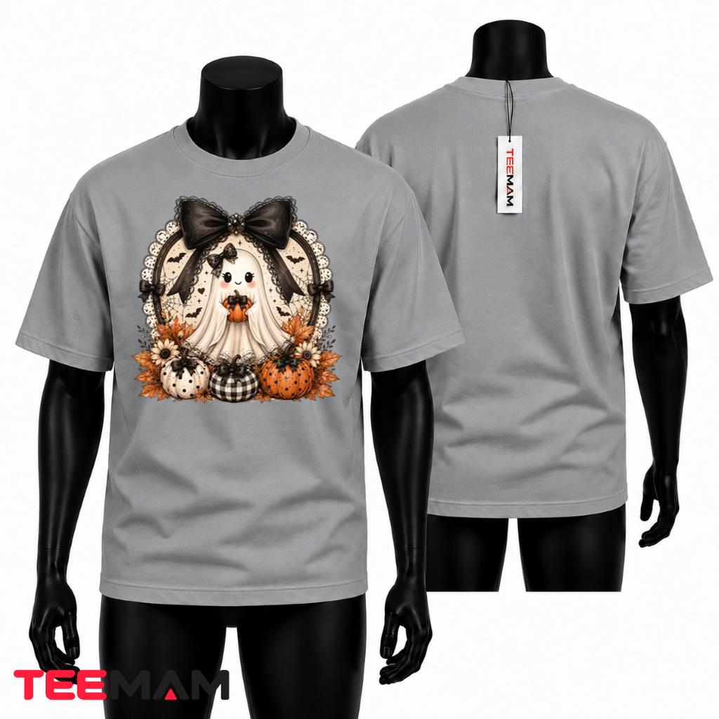 Coquette Ghost Halloween T-Shirt Cute Bow Pumpkin Floral