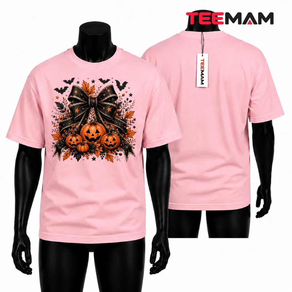 Coquette Pumpkin Halloween T-Shirt Black Bow Spooky