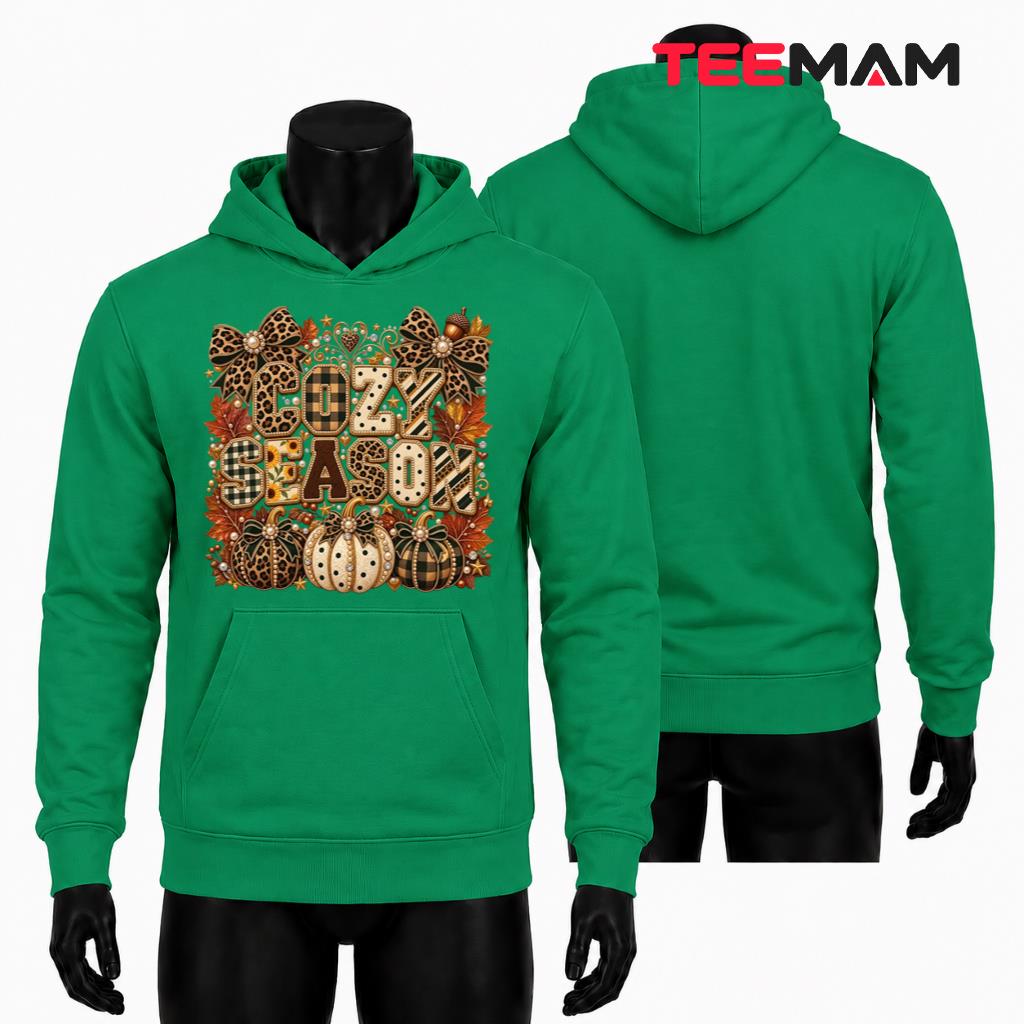 Cozy Season Fall Hoodie Pumpkin Leopard Bow Pearl Cozy Season Fall Hoodie Pumpkin Leopard Bow Pearl