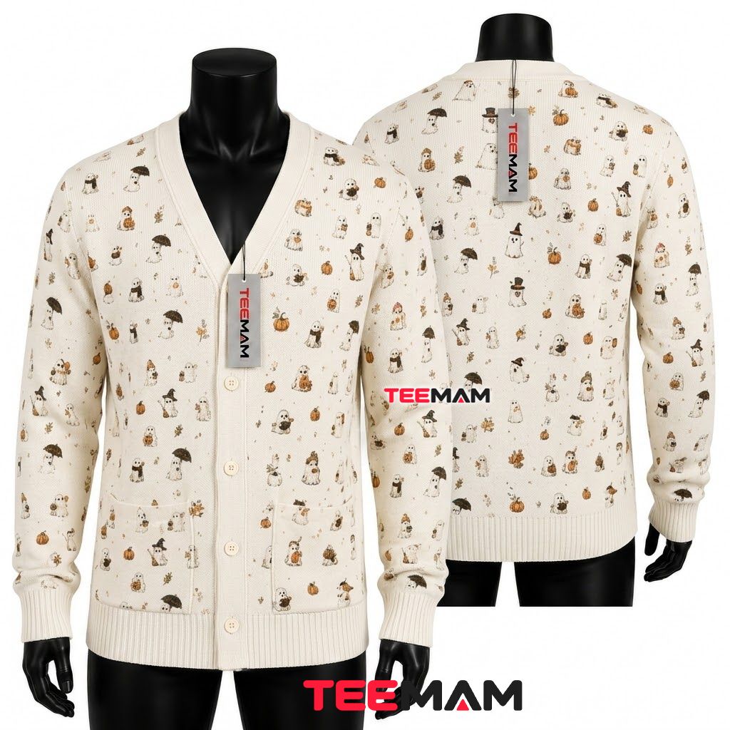 Cream Halloween Cardigan Ghost Cat Costume 1