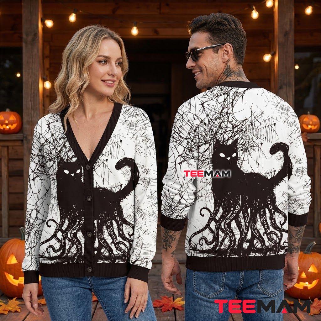 Creepy Halloween Cardigan Cat Octopus Web 2 Creepy Halloween Cardigan Cat Octopus Web 2