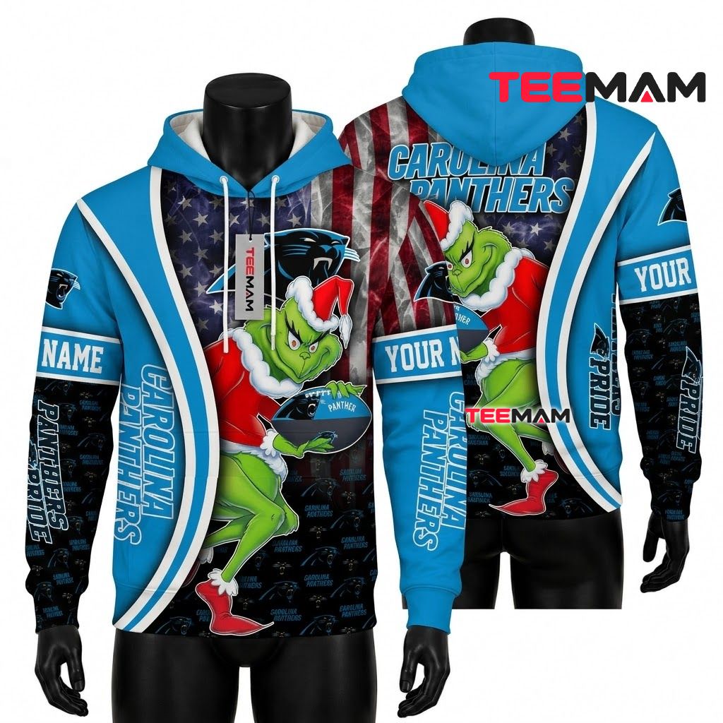 Custom Name Carolina Panthers 3D Hoodie Grinch Pride Front