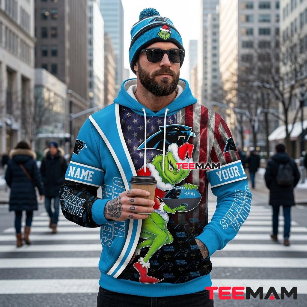 Custom Name Carolina Panthers 3D Hoodie Grinch Pride Back Custom Name Carolina Panthers 3D Hoodie Grinch Pride Back