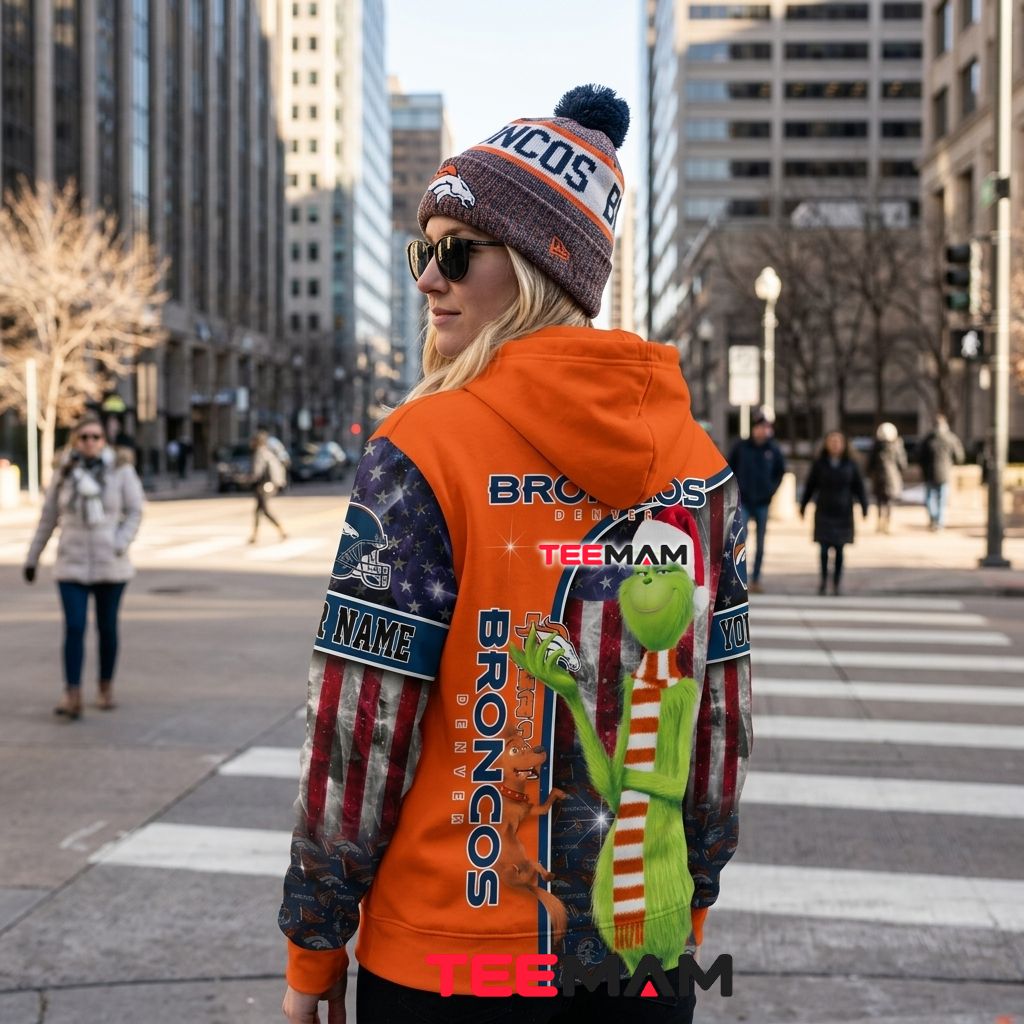 Custom Name Denver Broncos 3D Hoodie Grinch And Max Christmas Design Version 3 Custom Name Denver Broncos 3D Hoodie Grinch And Max Christmas Design Version 3