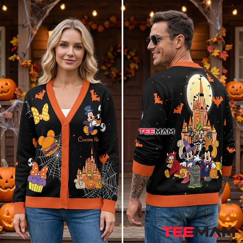 Custom Name Disney Halloween Cardigan Mickey Castle Skeleton 2 Custom Name Disney Halloween Cardigan Mickey Castle Skeleton 2