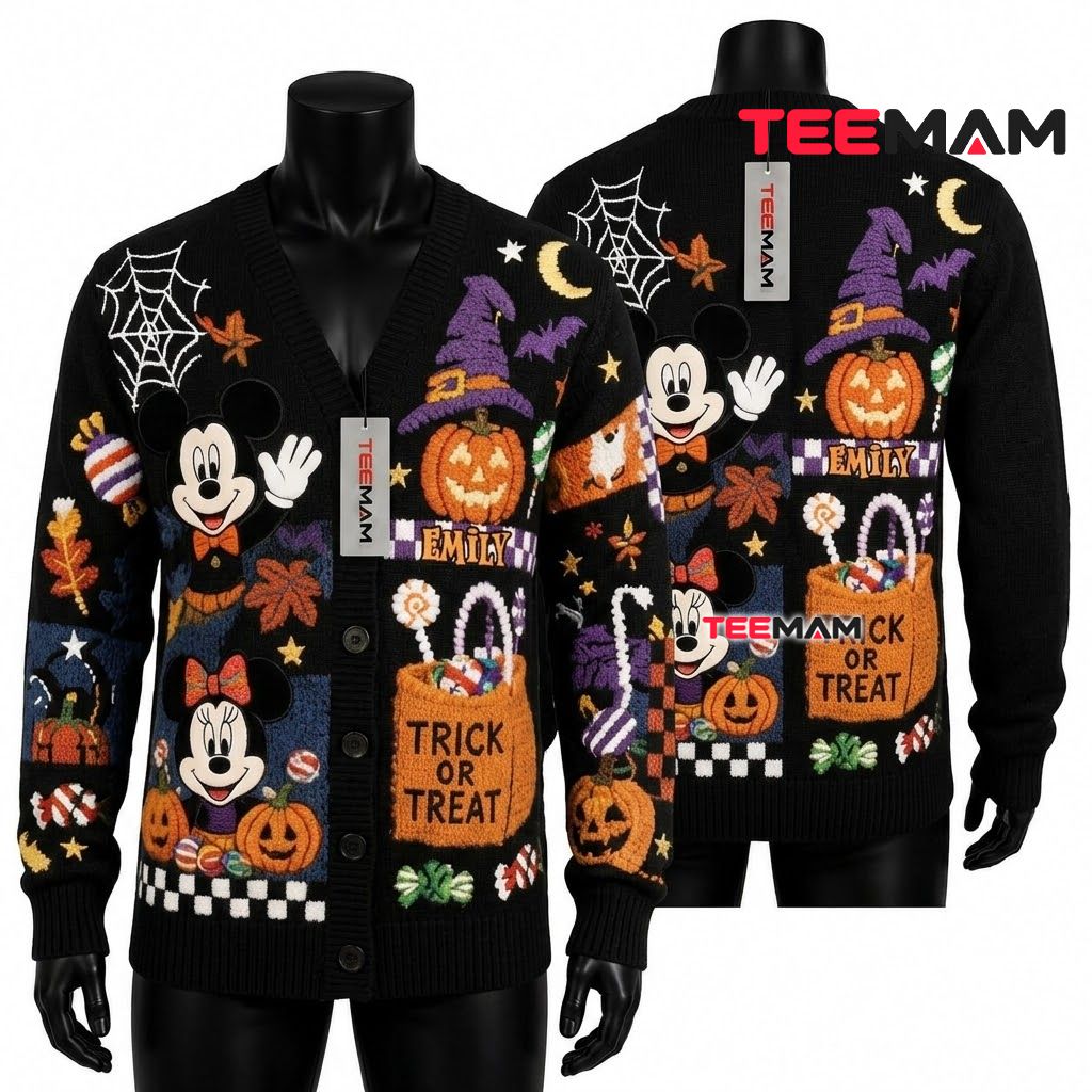 Custom Name Disney Halloween Cardigan Mickey Minnie Pumpkin 1