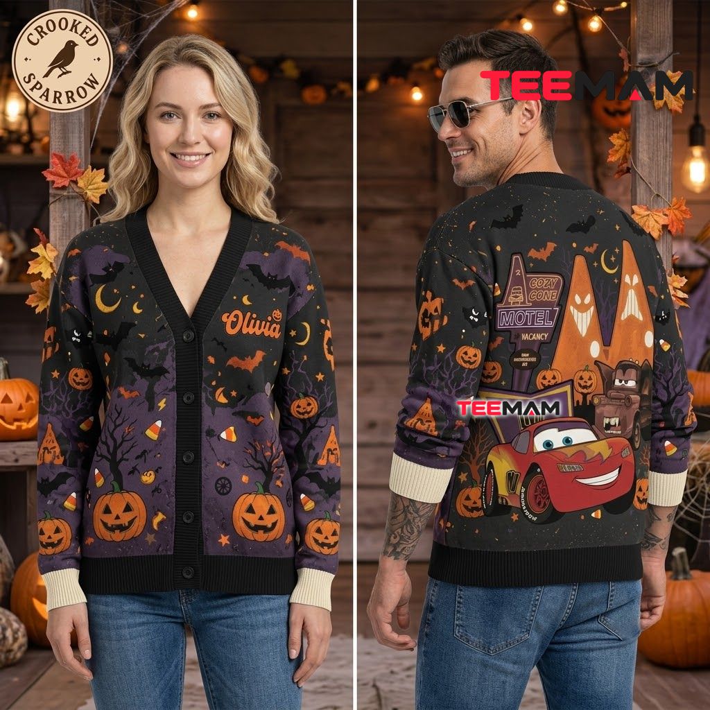 Custom Name Halloween Cardigan Lightning McQueen Mater 2 Custom Name Halloween Cardigan Lightning McQueen Mater 2