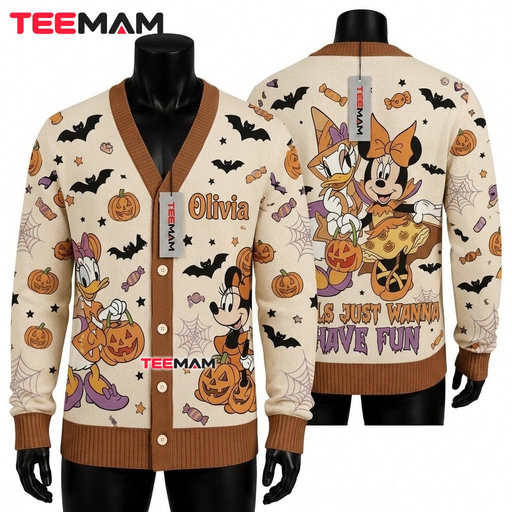 Custom Name Halloween Cardigan Minnie Mouse Daisy Duck 1