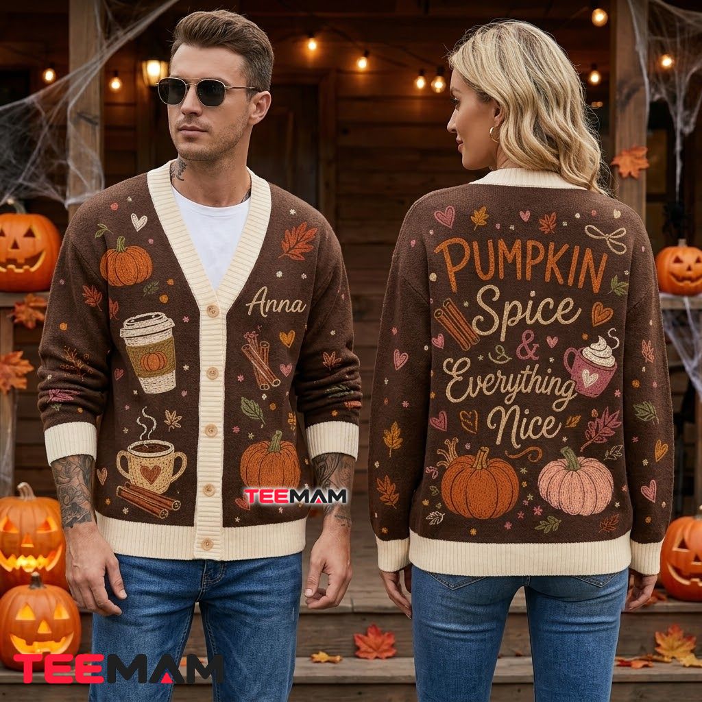 Custom Name Halloween Cardigan Pumpkin Spice Latte 2 Custom Name Halloween Cardigan Pumpkin Spice Latte 2