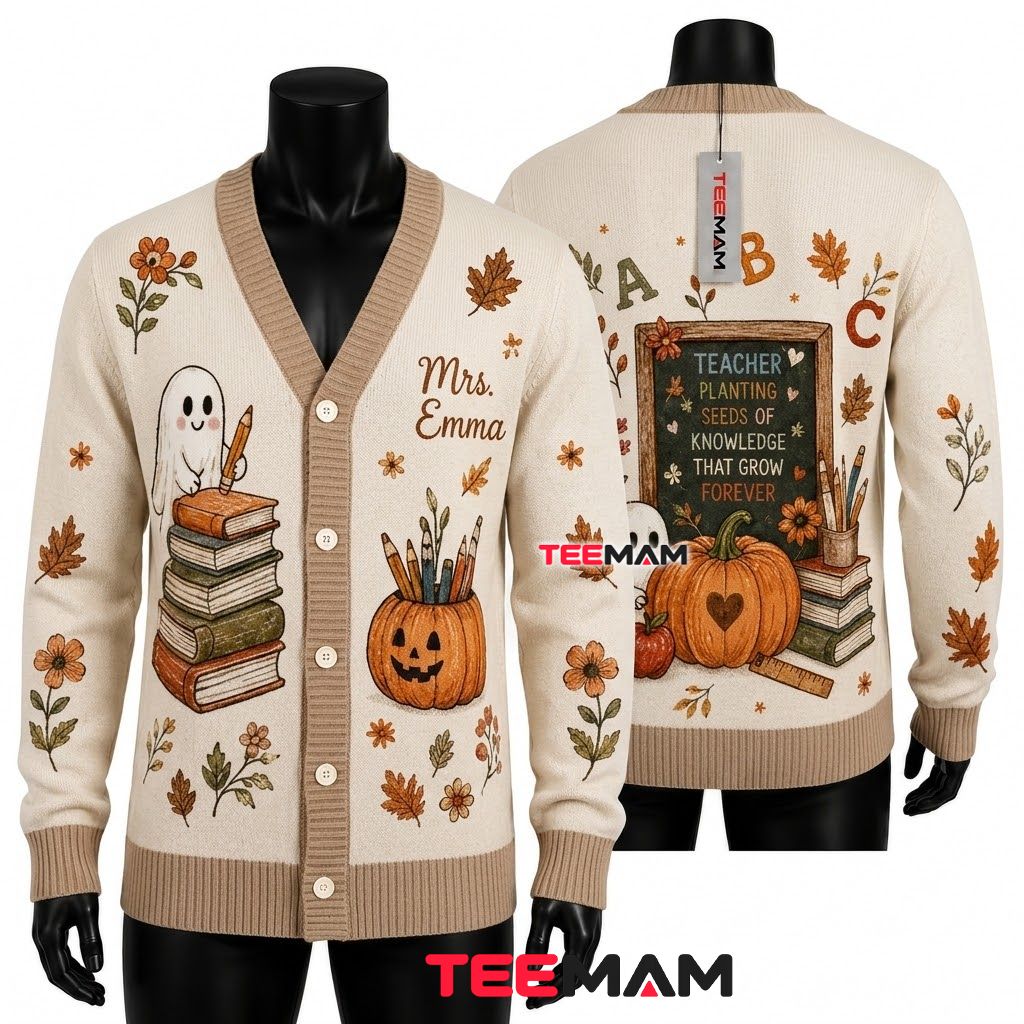 Custom Name Halloween Cardigan Skeleton Dog Cat Custom Name Halloween Cardigan Skeleton Dog Cat