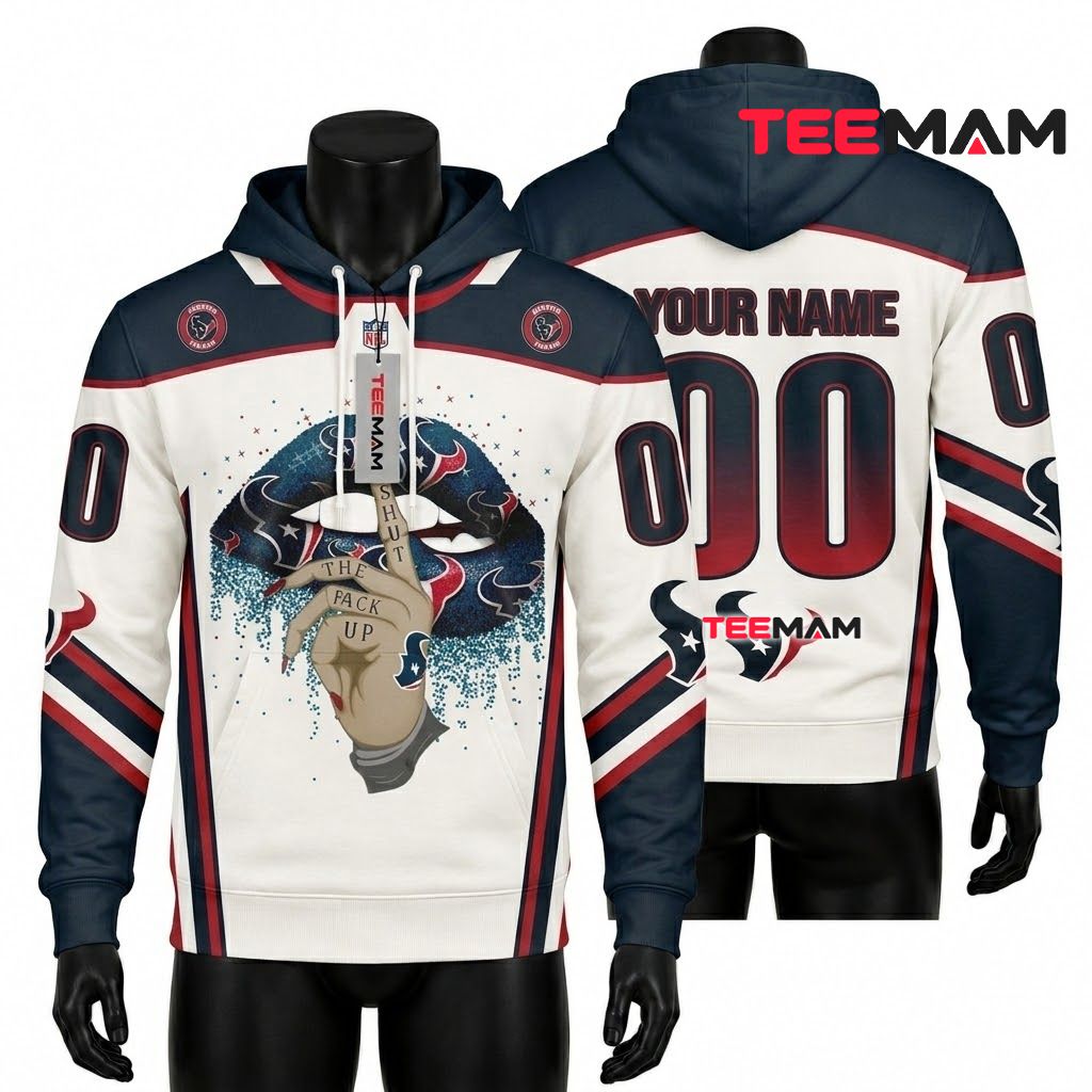 Custom Name Houston Texans 3D Hoodie Lips Hand Front