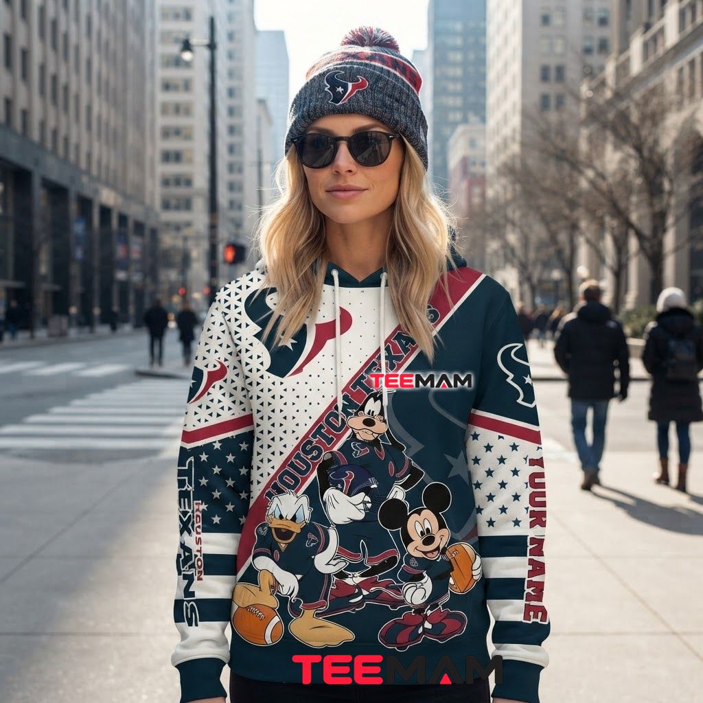 Custom Name Houston Texans 3D Hoodie Mickey Donald Goofy Back Custom Name Houston Texans 3D Hoodie Mickey Donald Goofy Back