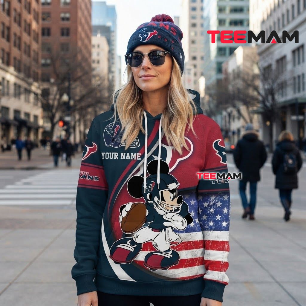 Custom Name Houston Texans 3D Hoodie Mickey Mouse Football Back Custom Name Houston Texans 3D Hoodie Mickey Mouse Football Back