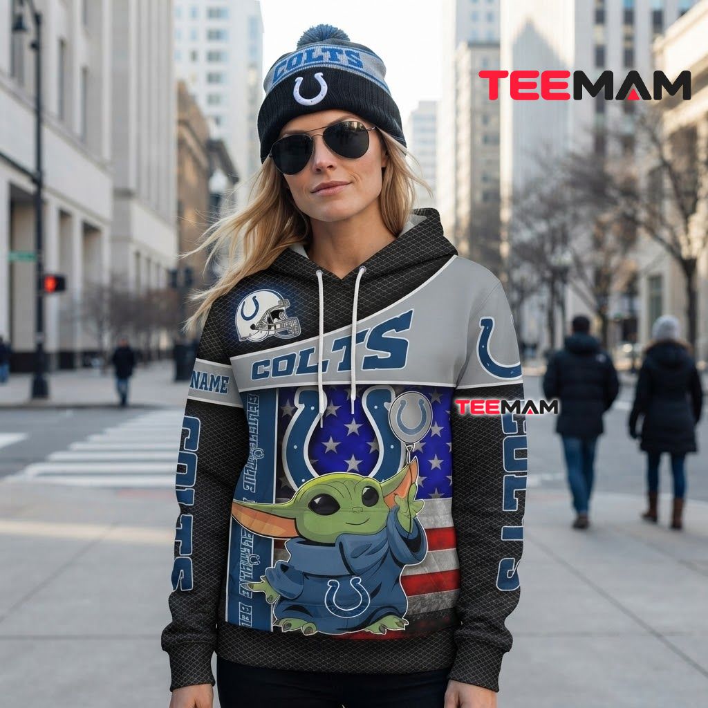 Custom Name Indianapolis Colts 3D Hoodie Baby Yoda Star Balloon Back Custom Name Indianapolis Colts 3D Hoodie Baby Yoda Star Balloon Back