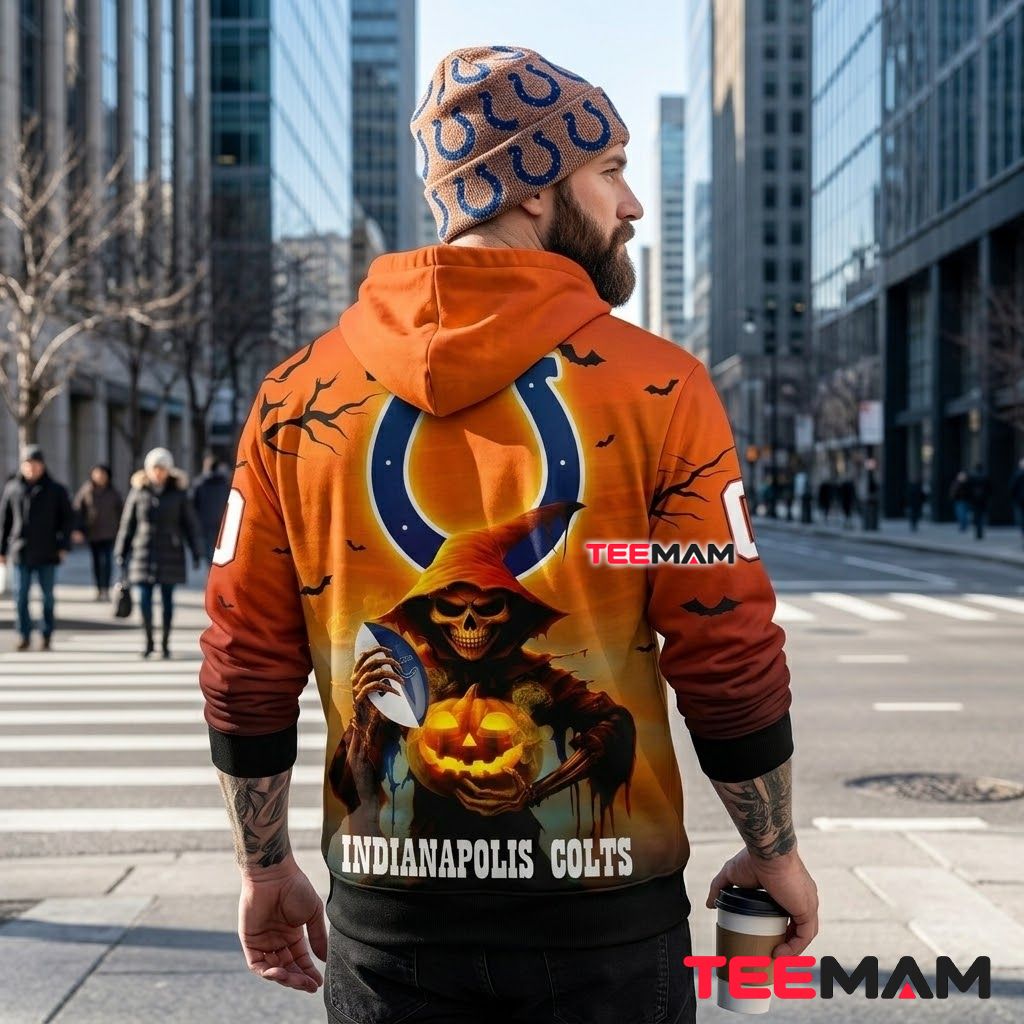 Custom Name Indianapolis Colts 3D Hoodie Halloween Reaper Pumpkin Version 3 Custom Name Indianapolis Colts 3D Hoodie Halloween Reaper Pumpkin Version 3