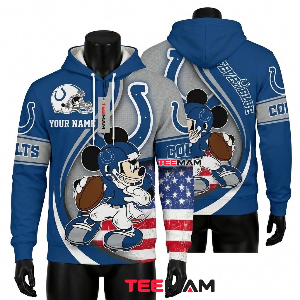 Custom Name Indianapolis Colts 3D Hoodie Mickey Mouse Football Front