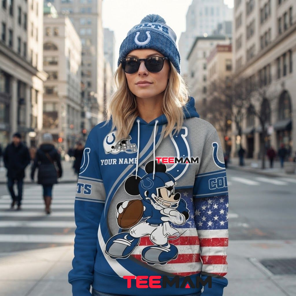 Custom Name Indianapolis Colts 3D Hoodie Mickey Mouse Football Back Custom Name Indianapolis Colts 3D Hoodie Mickey Mouse Football Back