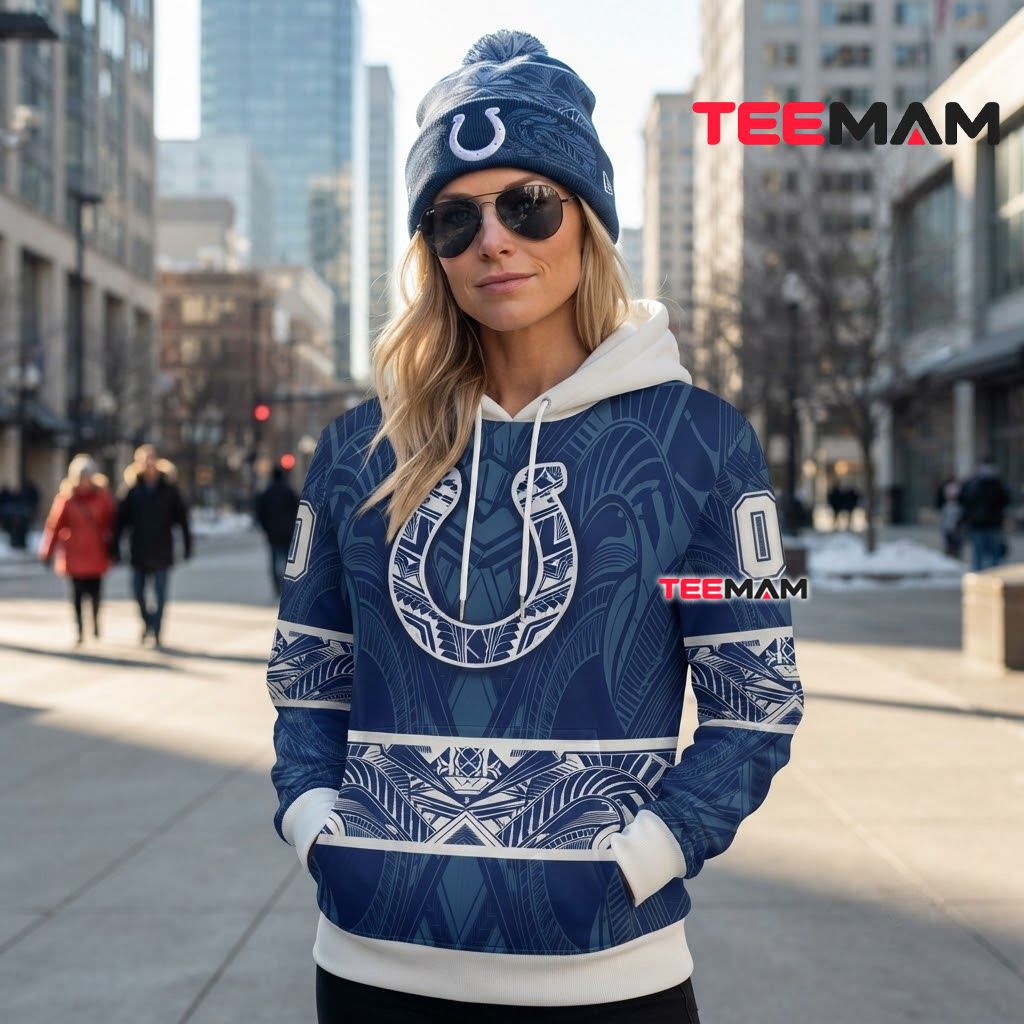 Custom Name Indianapolis Colts 3D Hoodie Polynesian Tribal Pattern Back Custom Name Indianapolis Colts 3D Hoodie Polynesian Tribal Pattern Back