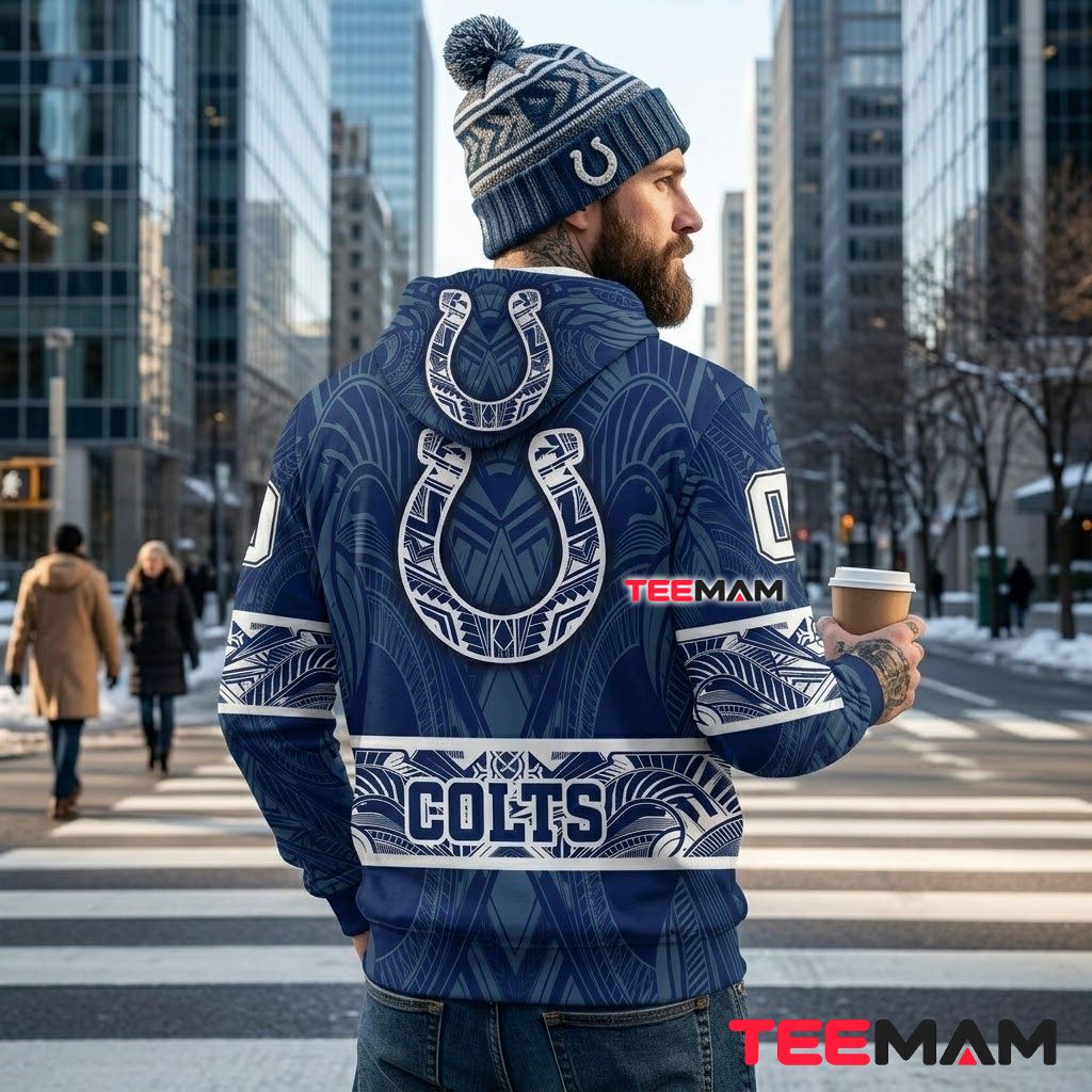 Custom Name Indianapolis Colts 3D Hoodie Polynesian Tribal Pattern Version 3 Custom Name Indianapolis Colts 3D Hoodie Polynesian Tribal Pattern Version 3