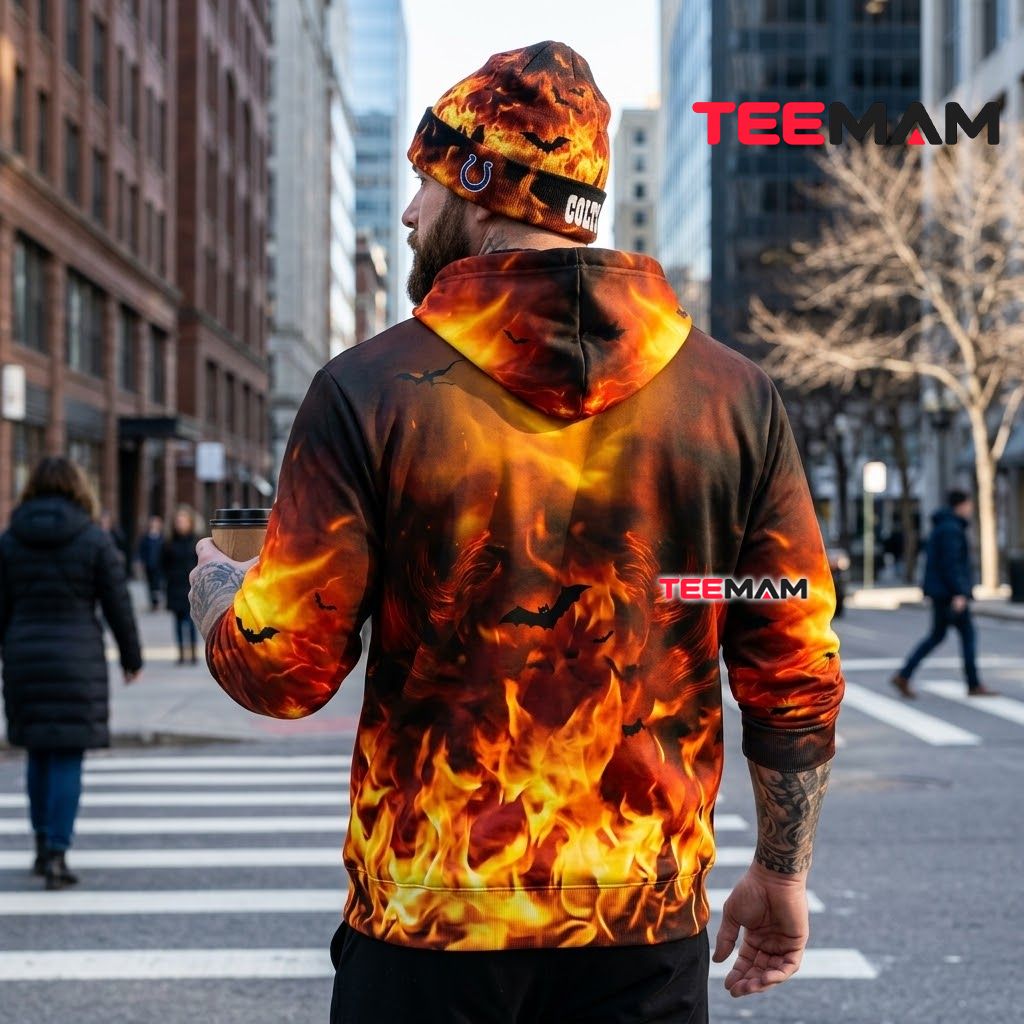 Custom Name Indianapolis Colts 3D Hoodie Split Demon Mask Fire Version 3 Custom Name Indianapolis Colts 3D Hoodie Split Demon Mask Fire Version 3