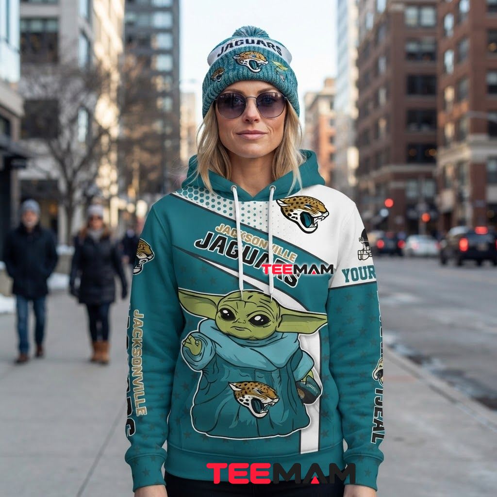 Custom Name Jacksonville Jaguars 3D Hoodie Baby Yoda Helmet Hug Back Custom Name Jacksonville Jaguars 3D Hoodie Baby Yoda Helmet Hug Back
