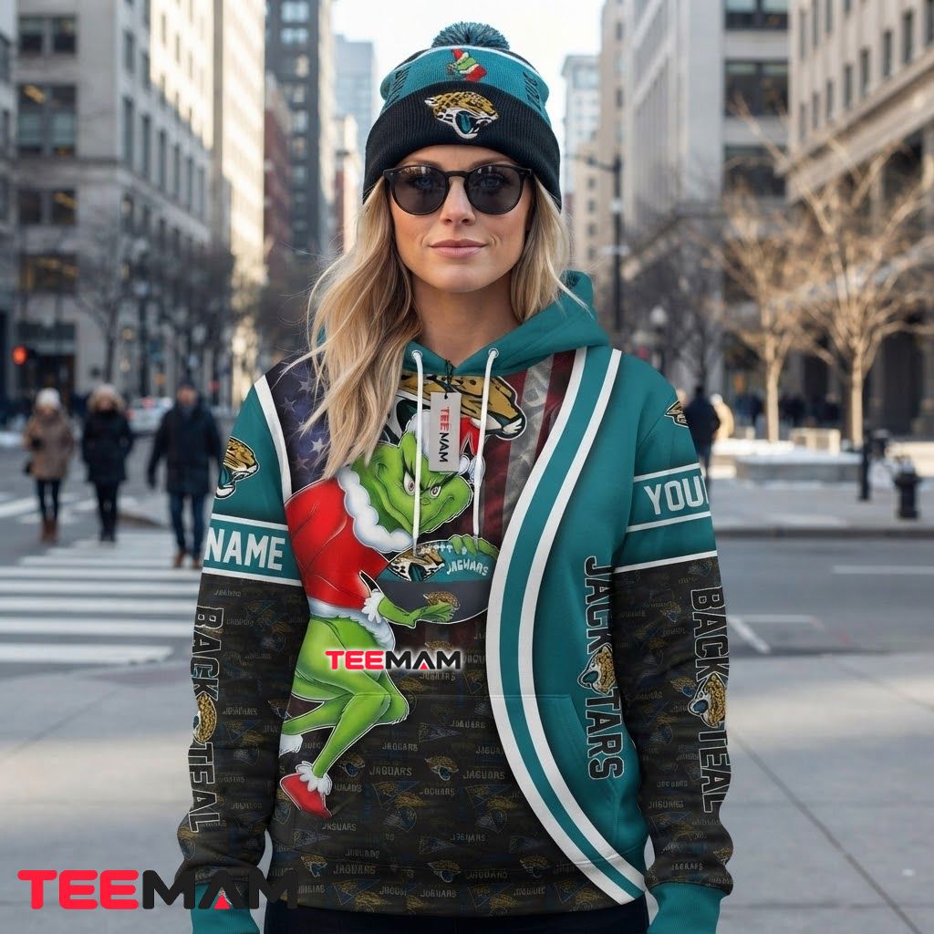 Custom Name Jacksonville Jaguars 3D Hoodie Grinch Football American Flag Back Custom Name Jacksonville Jaguars 3D Hoodie Grinch Football American Flag Back