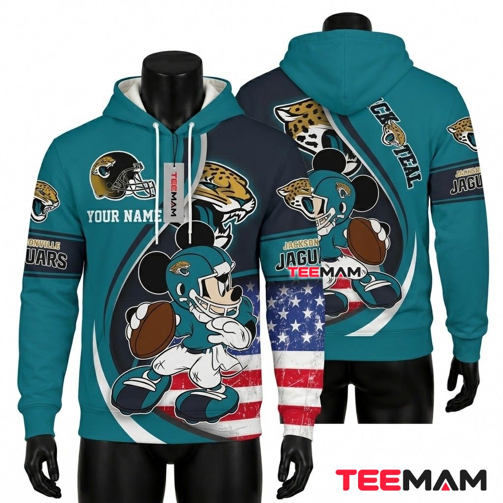 Custom Name Jacksonville Jaguars 3D Hoodie Mickey Mouse Front