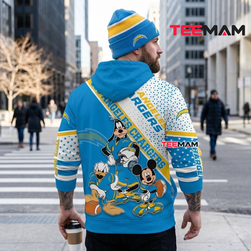 Custom Name Los Angeles Chargers 3D Hoodie Mickey Goofy Donald Trio Version 3 Custom Name Los Angeles Chargers 3D Hoodie Mickey Goofy Donald Trio Version 3
