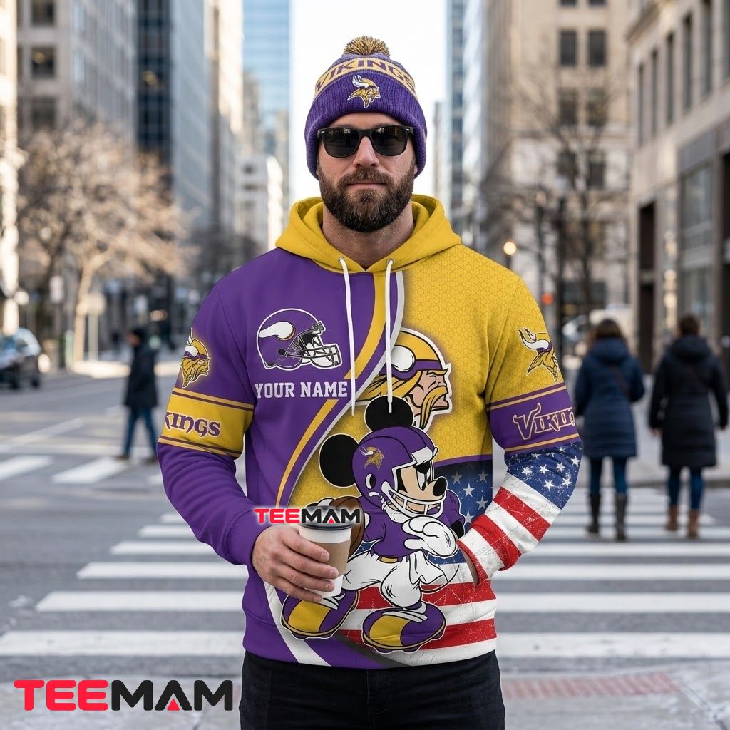 Custom Name Minnesota Vikings 3D Hoodie Mickey Mouse Football Back Custom Name Minnesota Vikings 3D Hoodie Mickey Mouse Football Back