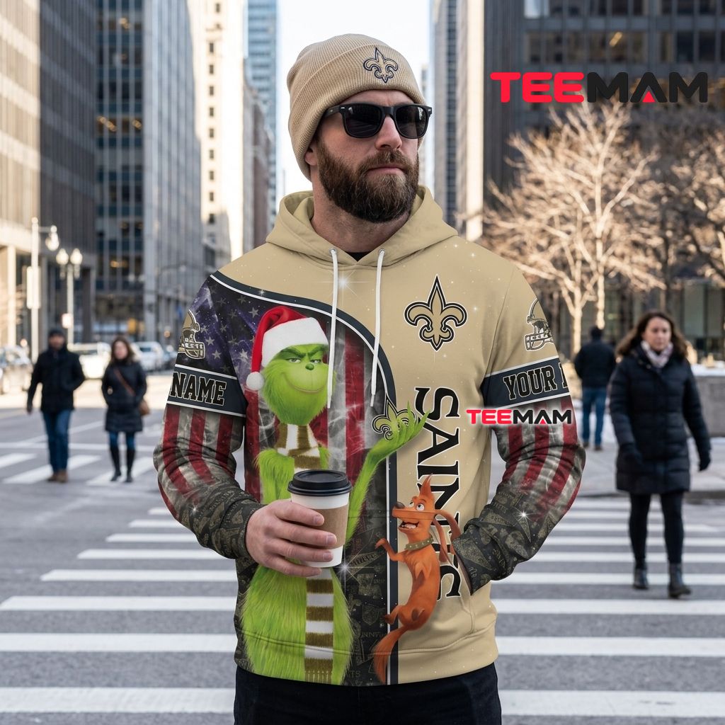 Custom Name New Orleans Saints 3D Hoodie Grinch Max Christmas Back Custom Name New Orleans Saints 3D Hoodie Grinch Max Christmas Back
