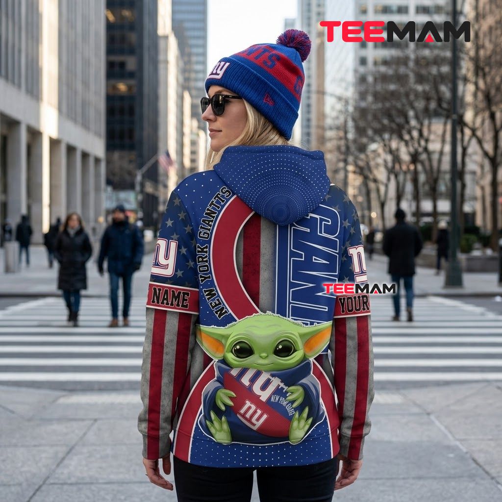 Custom Name New York Giants 3D Hoodie Baby Yoda American Flag Version 3 Custom Name New York Giants 3D Hoodie Baby Yoda American Flag Version 3