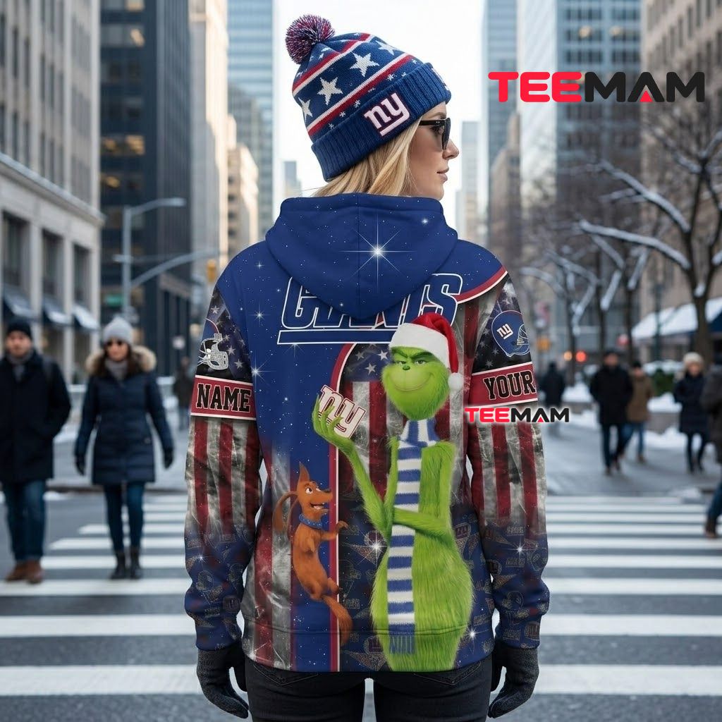 Custom Name New York Giants 3D Hoodie Grinch And Max Christmas Back Custom Name New York Giants 3D Hoodie Grinch And Max Christmas Back