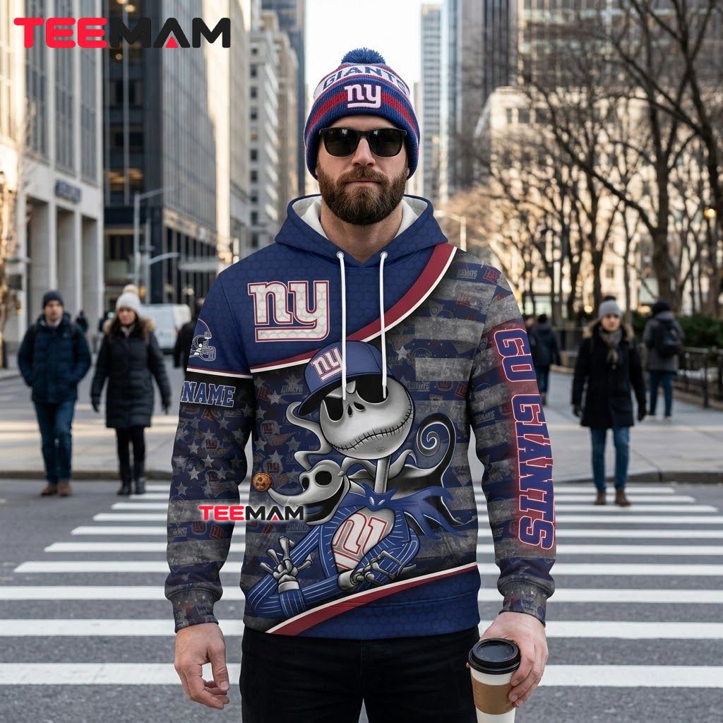 Custom Name New York Giants 3D Hoodie Jack Skellington Ghost Dog Back Custom Name New York Giants 3D Hoodie Jack Skellington Ghost Dog Back