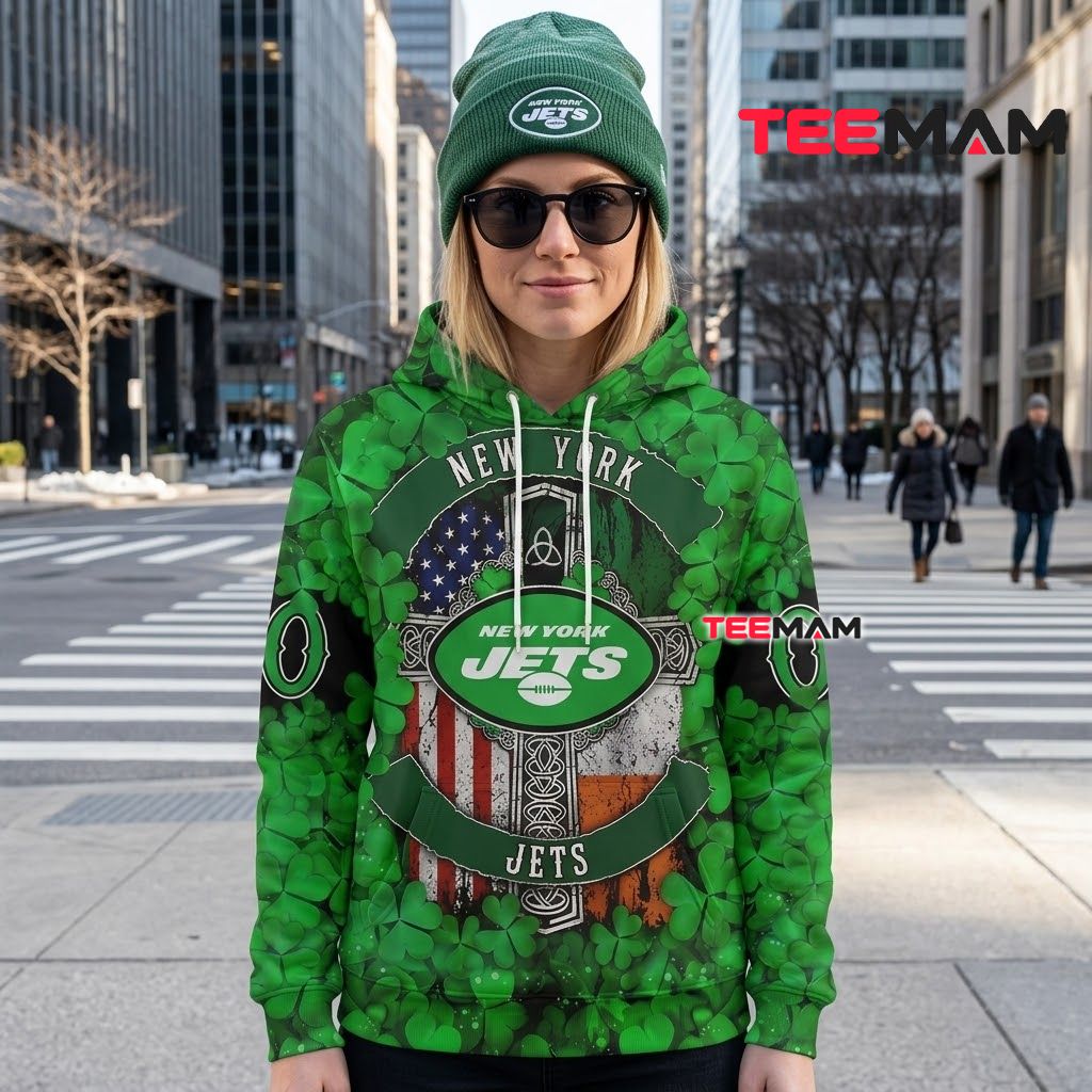 Custom Name New York Jets 3D Hoodie Celtic Cross Shamrock Back Custom Name New York Jets 3D Hoodie Celtic Cross Shamrock Back