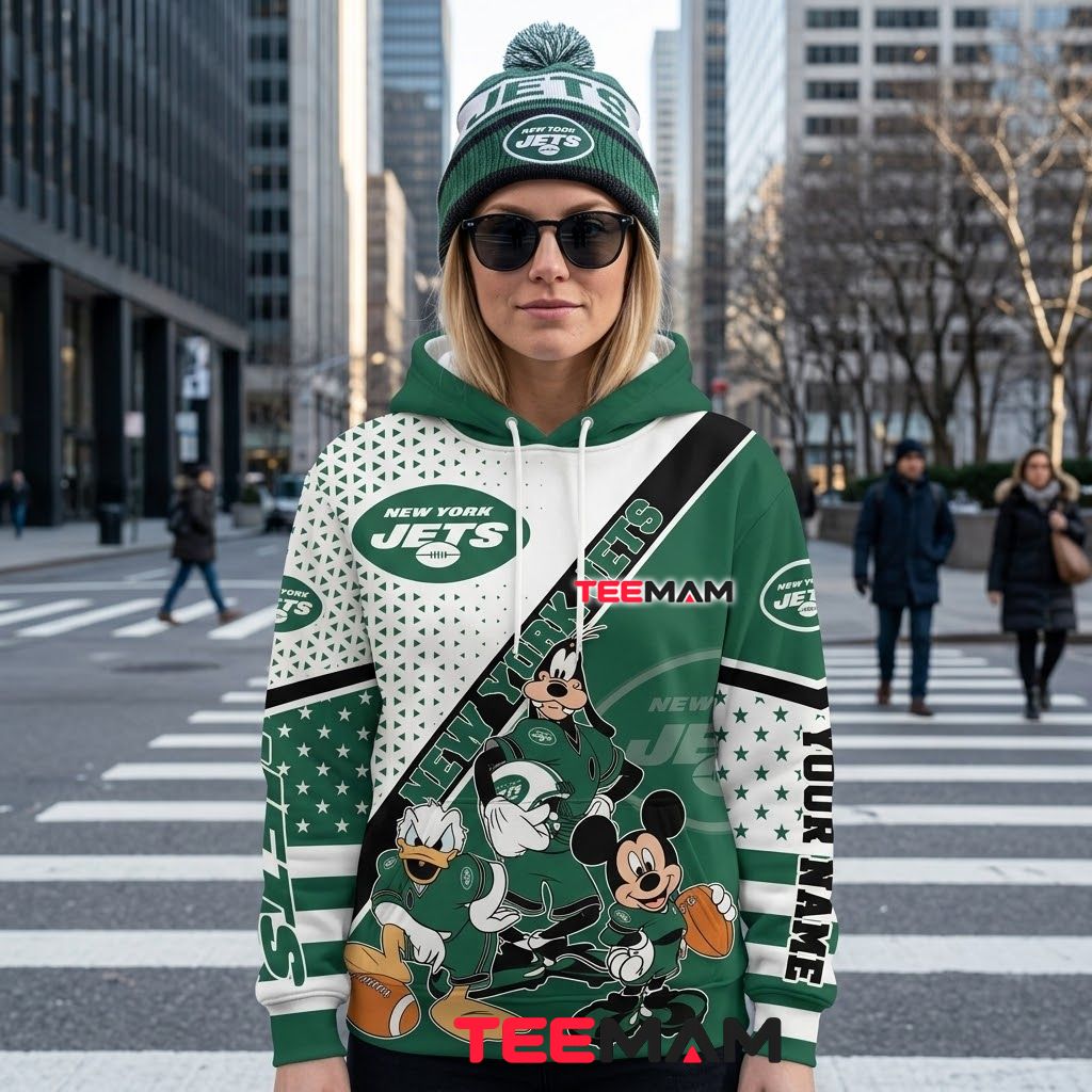 Custom Name New York Jets 3D Hoodie Mickey Donald Goofy Back Custom Name New York Jets 3D Hoodie Mickey Donald Goofy Back