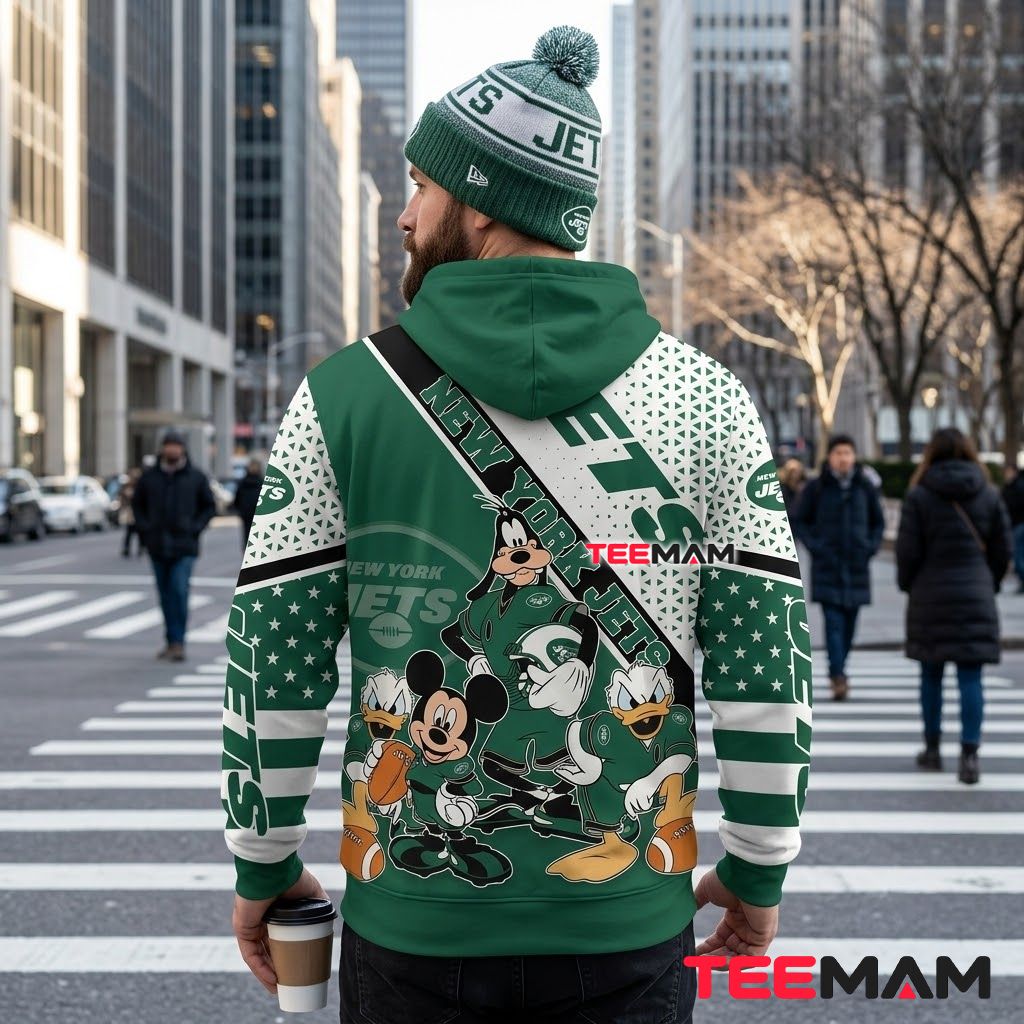 Custom Name New York Jets 3D Hoodie Mickey Donald Goofy Version 3 Custom Name New York Jets 3D Hoodie Mickey Donald Goofy Version 3