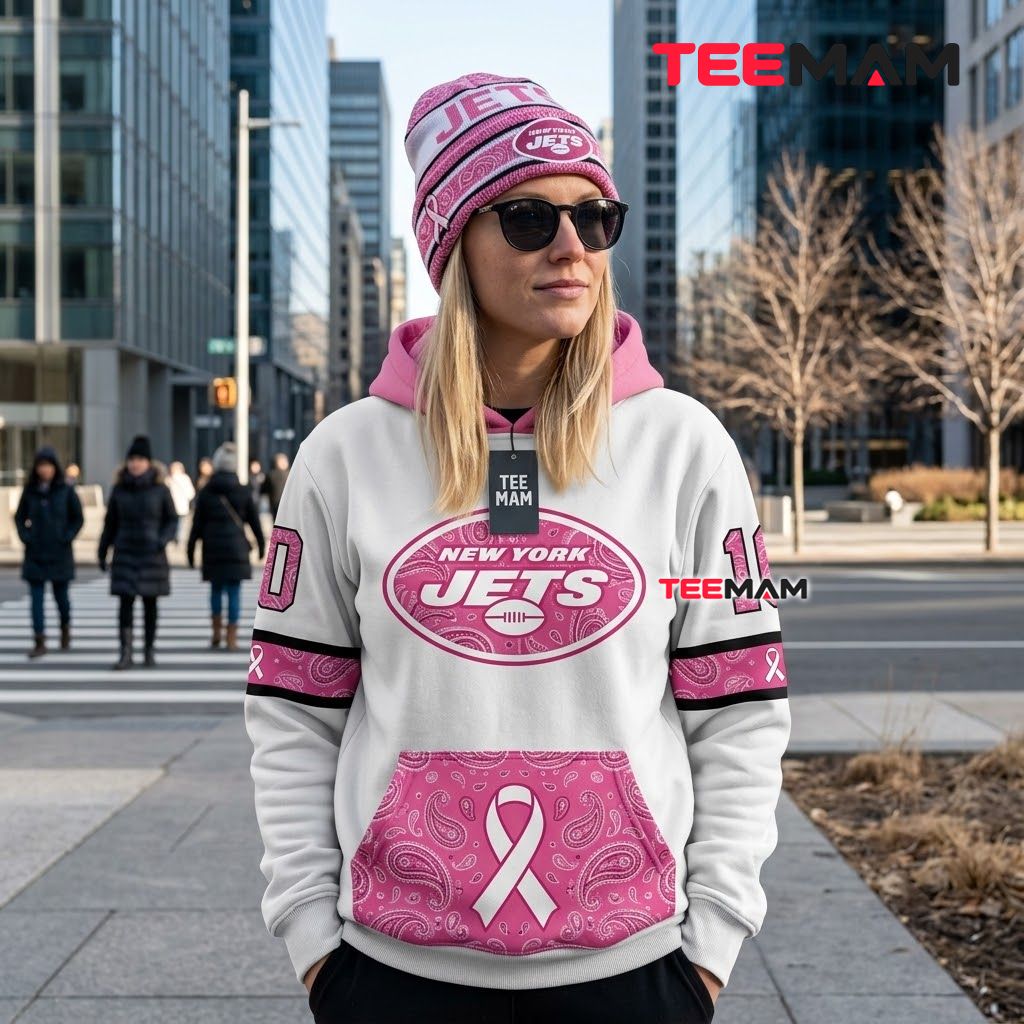 Custom Name New York Jets 3D Hoodie Paisley Cancer Awareness Back Custom Name New York Jets 3D Hoodie Paisley Cancer Awareness Back