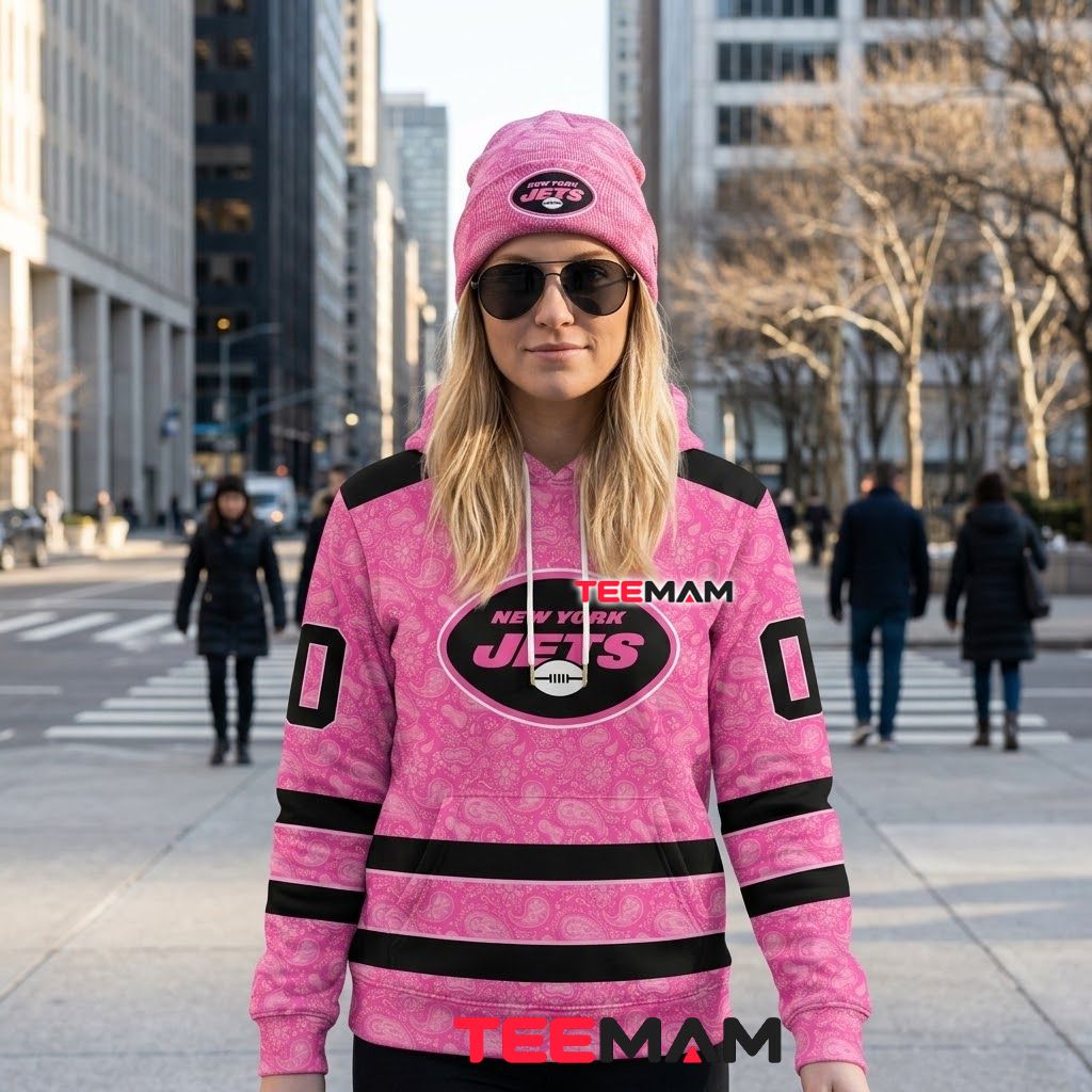 Custom Name New York Jets 3D Hoodie Pink Paisley Back Custom Name New York Jets 3D Hoodie Pink Paisley Back