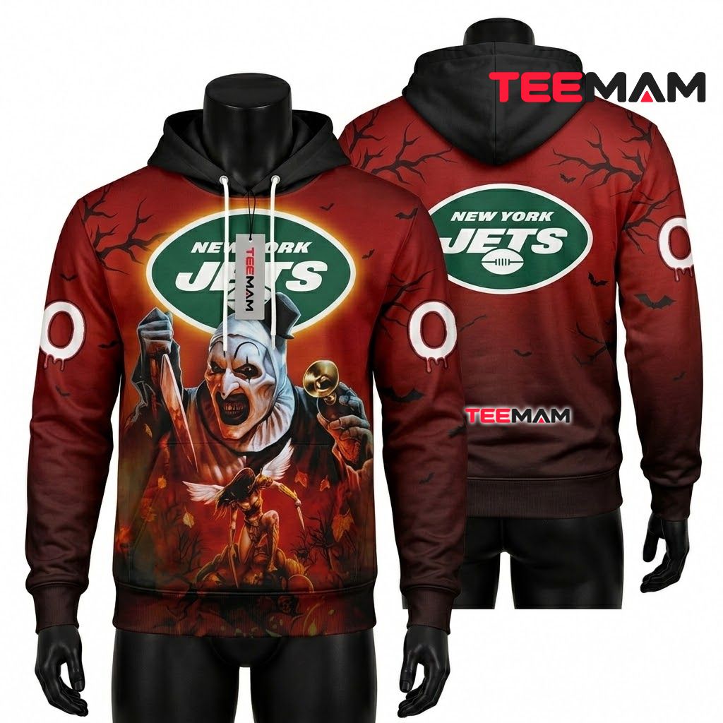 Custom Name New York Jets 3D Hoodie Terrifier Clown Halloween Front